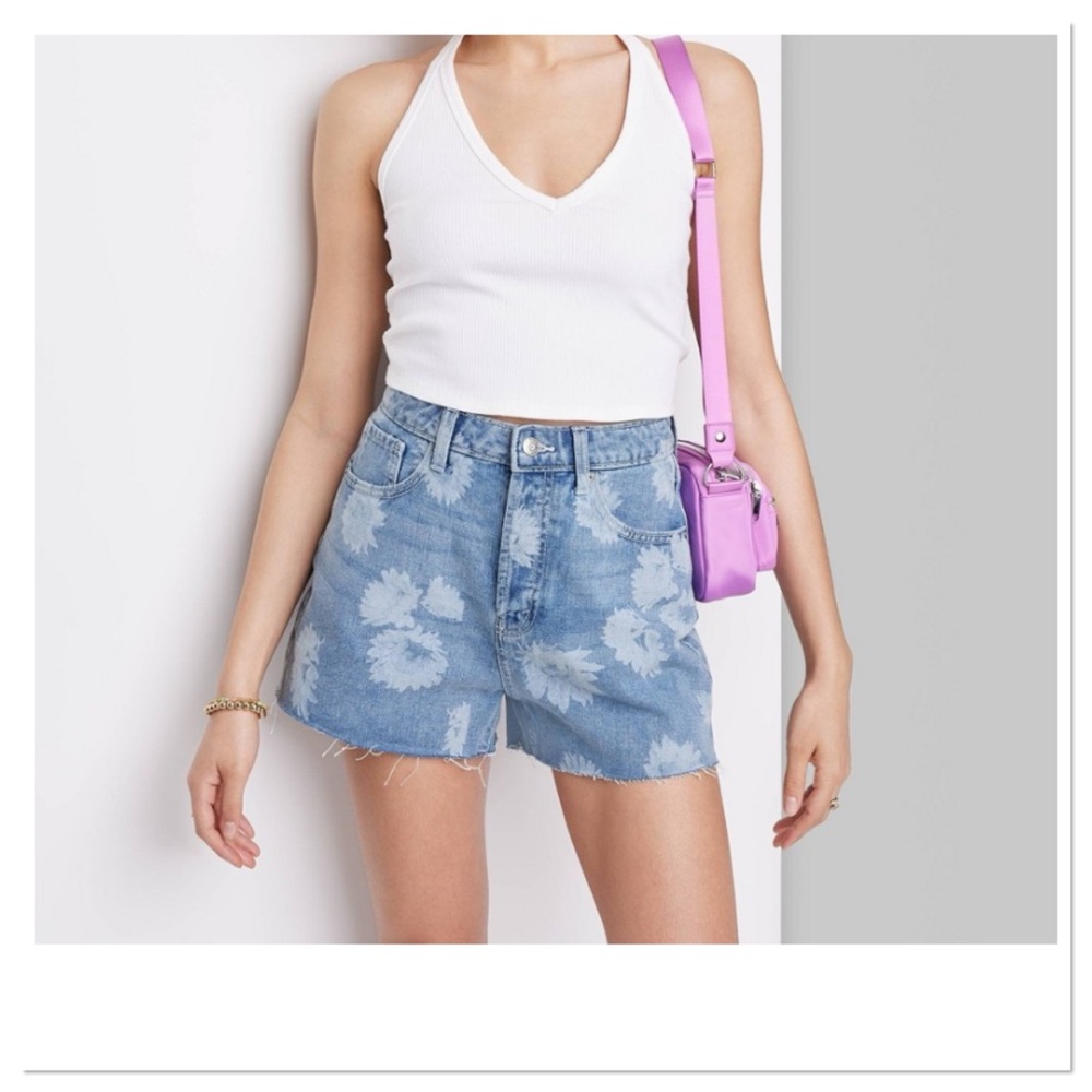 Women’s High Rise Cutoff Floral Denim Shorts Wild Fable